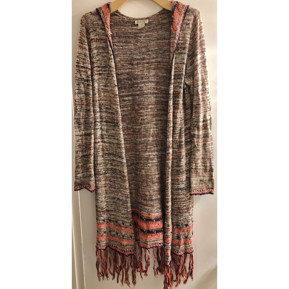 Womens Lucky Brand pink stripe fringe duster sizeM